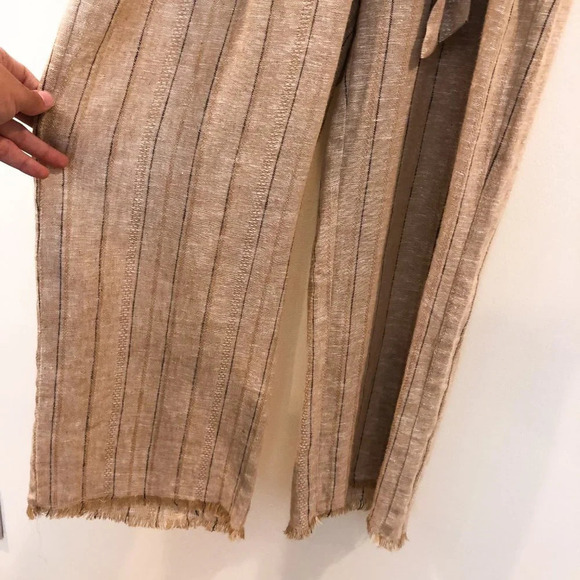 DREW Linen-Blend Tie Front V Neck Striped Jumpsuit - Picture 5 of 14